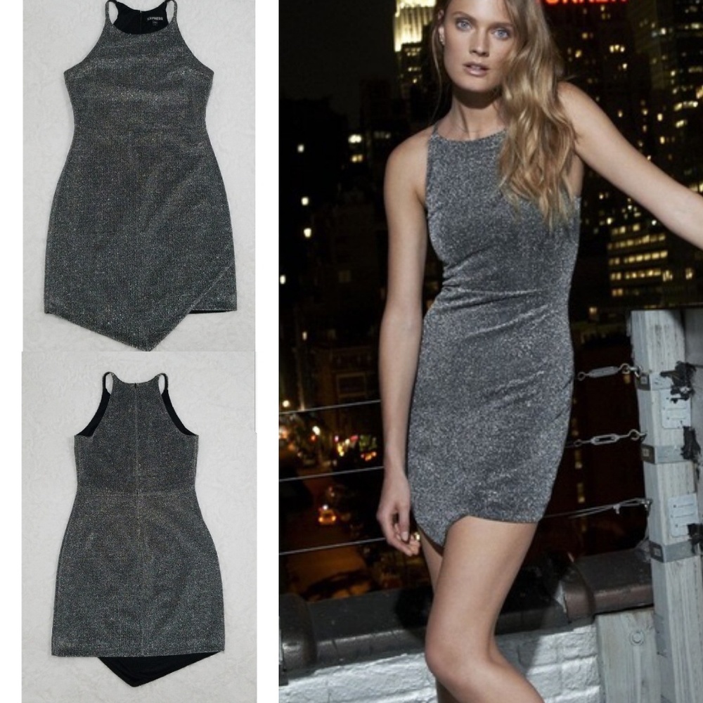 Express Silver Mini Asymmetrical Dress